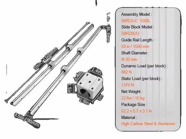 Set di guide lineari di alta precisione, per macchine CNC fai-da-te, disponibili nelle misure da 20 mm a 1500 mm