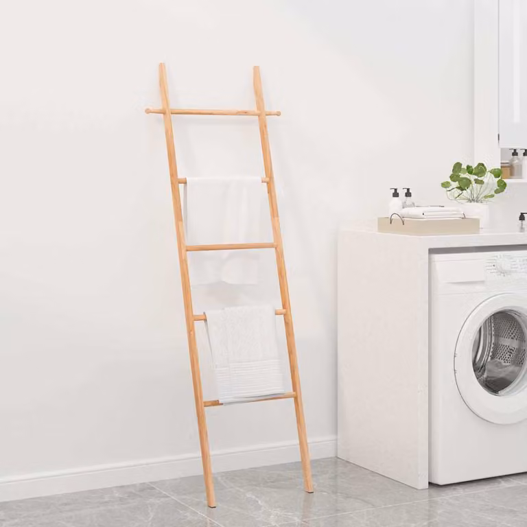 vidaXL Scala Porta Asciugamani in Legno Massello di Noce, Altezza: 170 cm