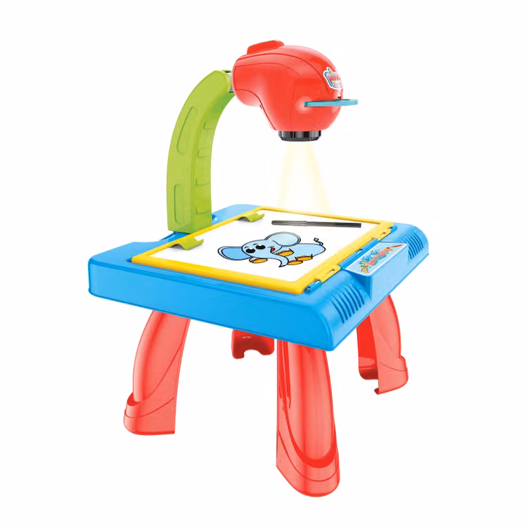TU GIOCHI - Banco Attività Multicolore con Doppia Lavagna e Proiettore per il Disegno e la Creatività, L/P/H: 75 x 47 x 44 cm