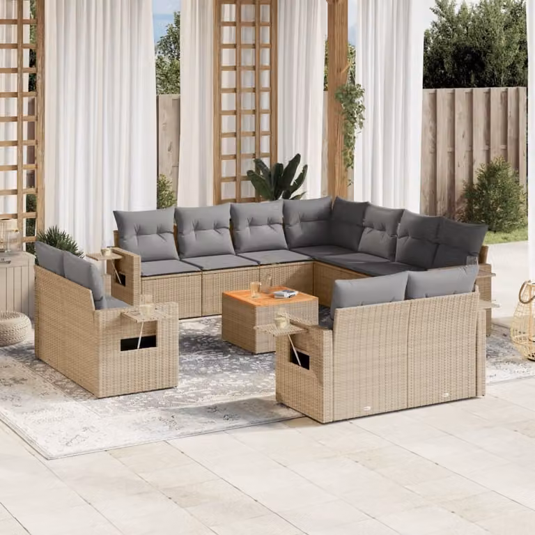 Maison Exclusive - Set Divani da Giardino 12 pz con Cuscini Beige in Polyrattan