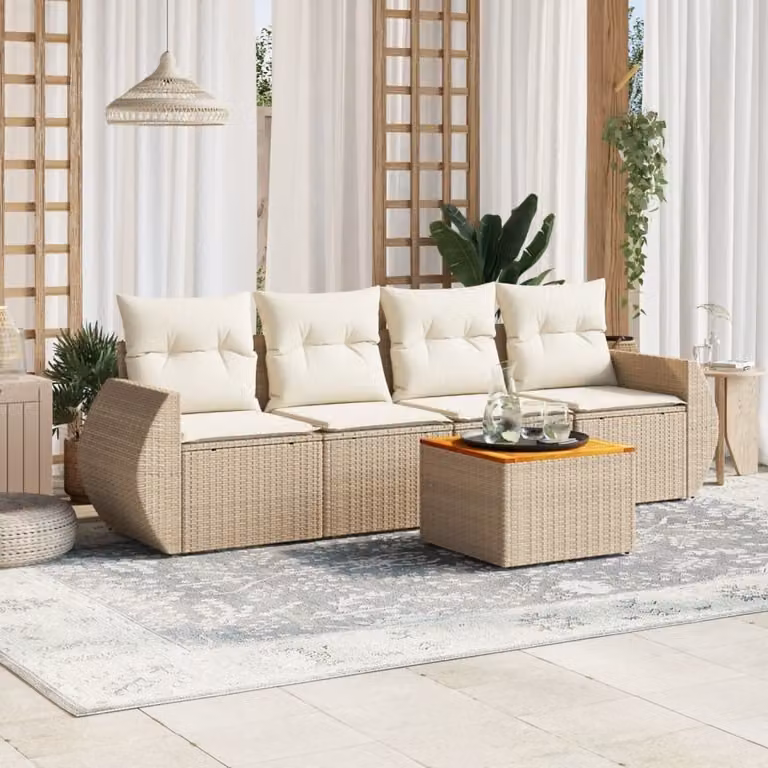 Maison Exclusive - Set Divano da Giardino 5 pz con Cuscini Beige in Polyrattan