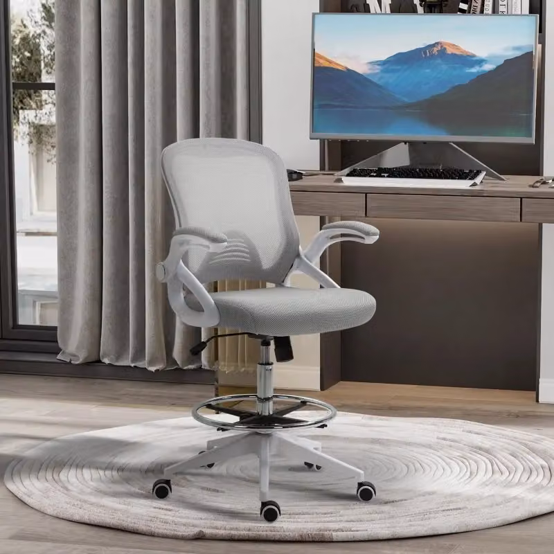 Sedia da ufficio ergonomica girevole con braccioli e ruote in tessuto grigio per casa e ufficio – 2