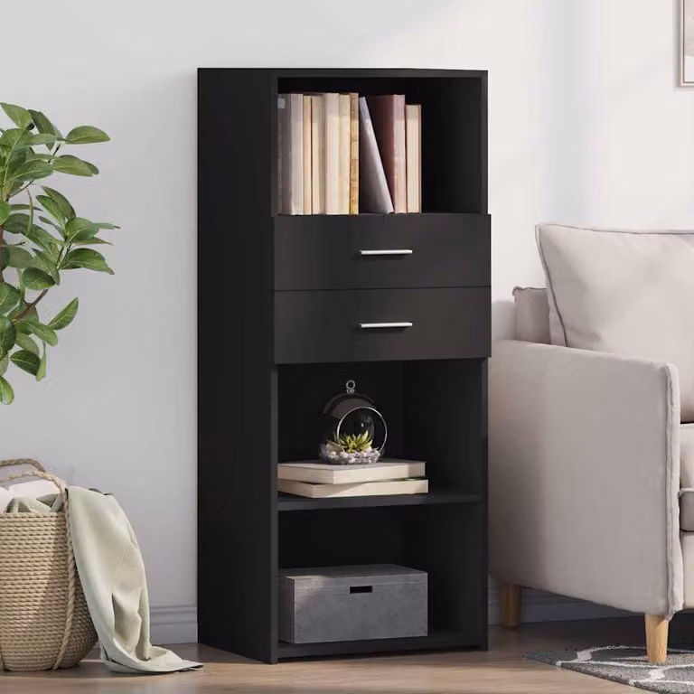 Credenza moderna vidaXL in legno nero opaco, sospesa a parete, L 50 cm x P 42,5 cm x H 124 cm