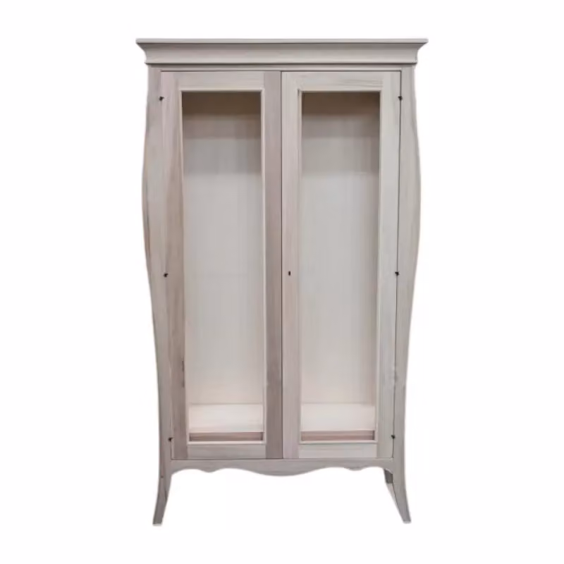 Vetrina a 2 porte in legno stile shabby chic con ante in vetro di Mobili 2G, colore avorio patinato, L: 115 cm, P: 48 cm, H: 204 cm – 3