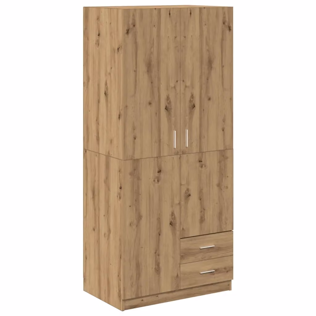 Armadio vidaXL in legno rovere marrone con cassetti interni e appendiabiti L: 80 cm, P: 52 cm, H: 180 cm – 2