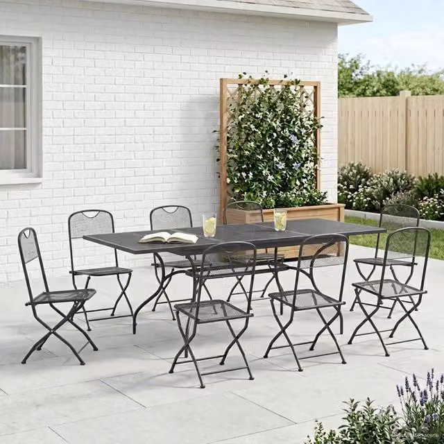 Set da Pranzo per Giardino 9 pz Antracite Rete e Acciaio 3429147