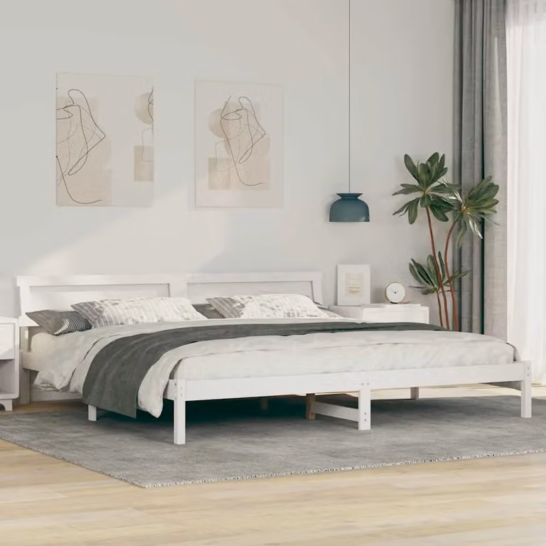 Struttura letto moderna vidaXL in pino massello laccato bianco L/P: 200 x 200 cm