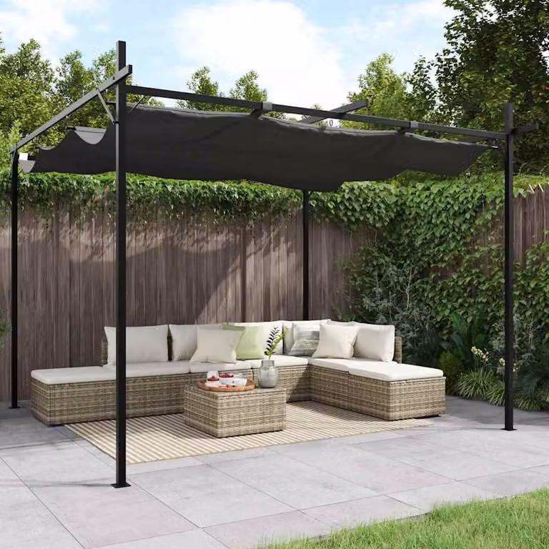 Pergola con tetto retrattile vidaXL colore antracite L: 295 cm, P: 292 cm, H: 230 cm