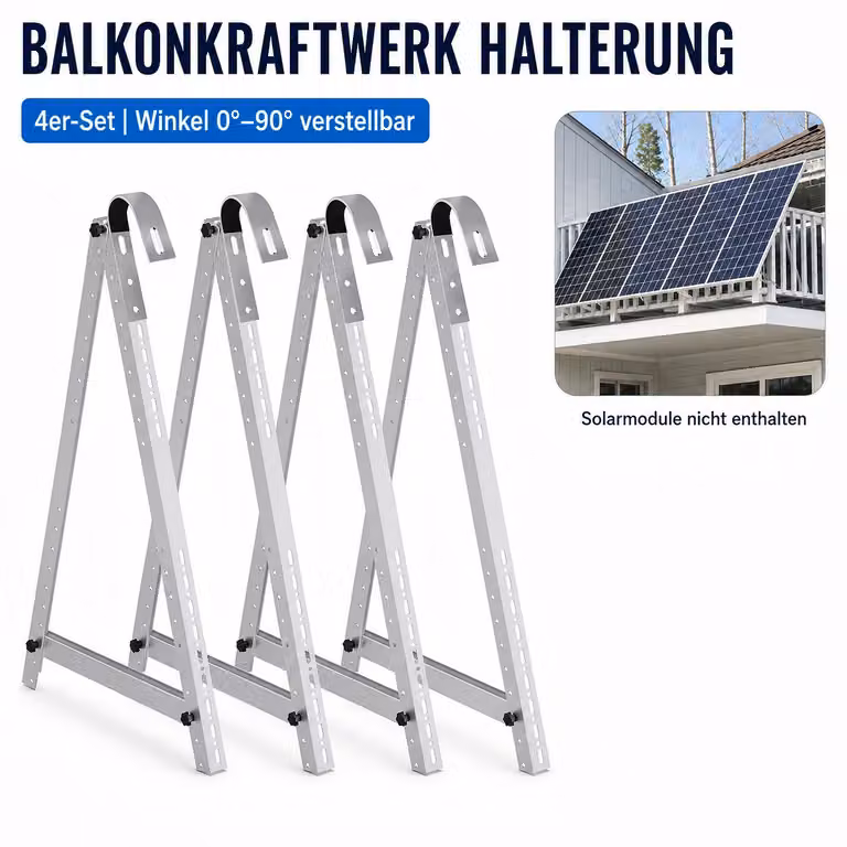 Supporto per impianto fotovoltaico da balcone, 118 cm, supporto per pannelli solari, sistema di fissaggio per pannelli solari su ringhiere di balcone, struttura regolabile da 0° a 90°
