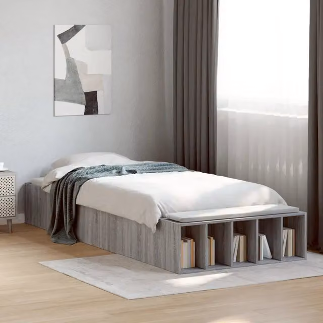 Letto singolo con contenitore vidaXL in legno multistrato grigio L: 90 cm, P: 200 cm