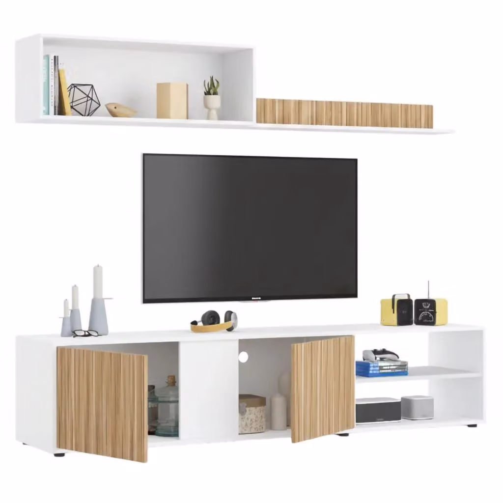 Parete Attrezzata DMORA per Soggiorno e Sala da Pranza, Design Moderno, Bianco e Rovere, L: 180 cm, P: 33 cm, H: 40 cm – 2