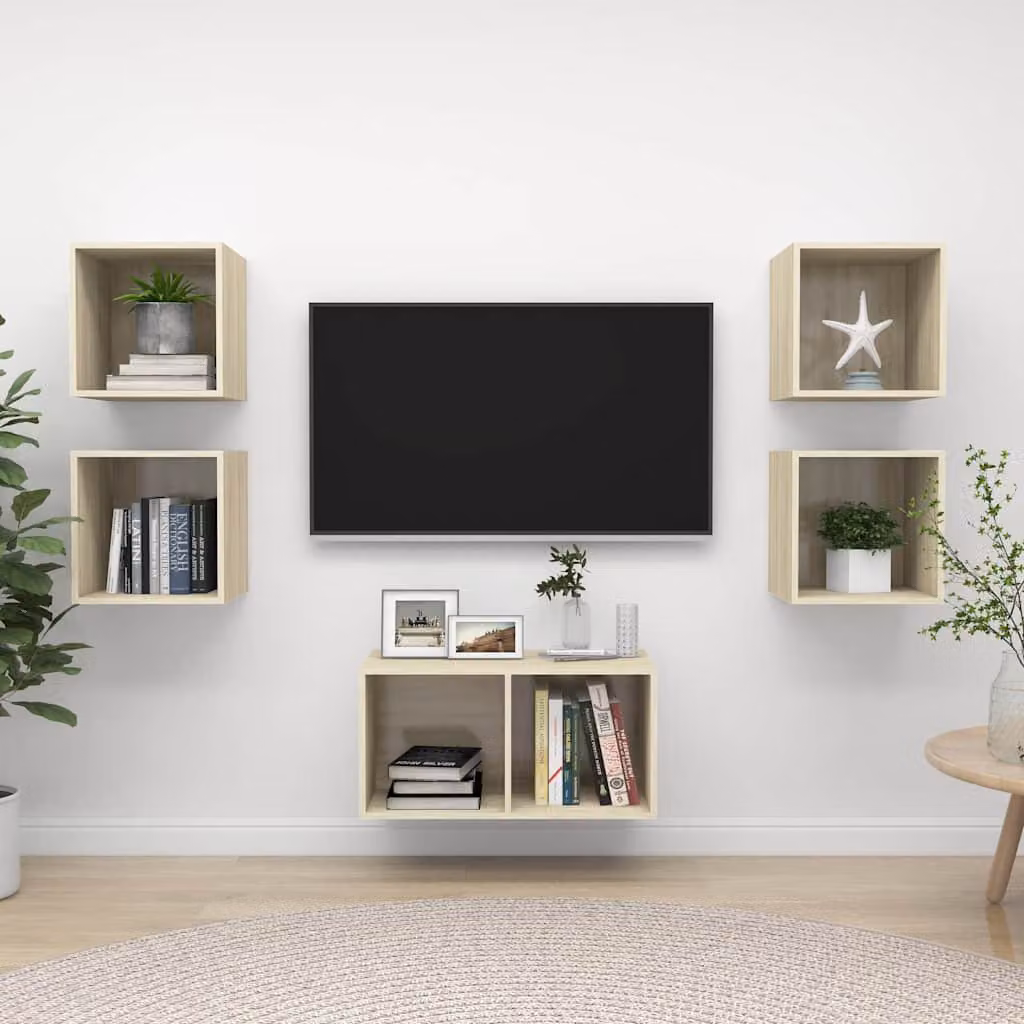 Set di mobili TV moderno vidaXL in legno multistrato color rovere, 5 pezzi