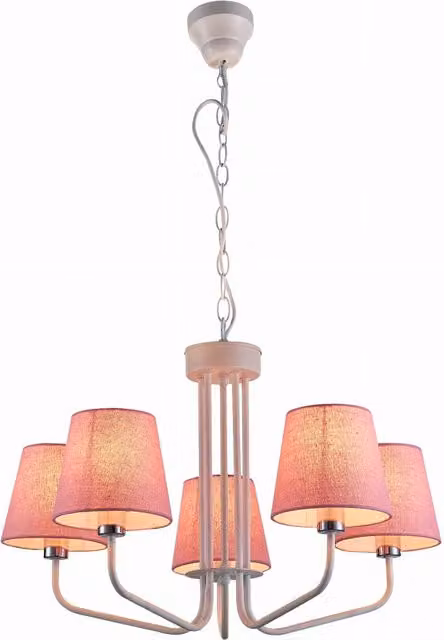 Lampadario a sospensione Candellux York con 5 luci E14, design moderno in metallo e tessuto, colore rosa e bianco, Ø 72 cm – 1