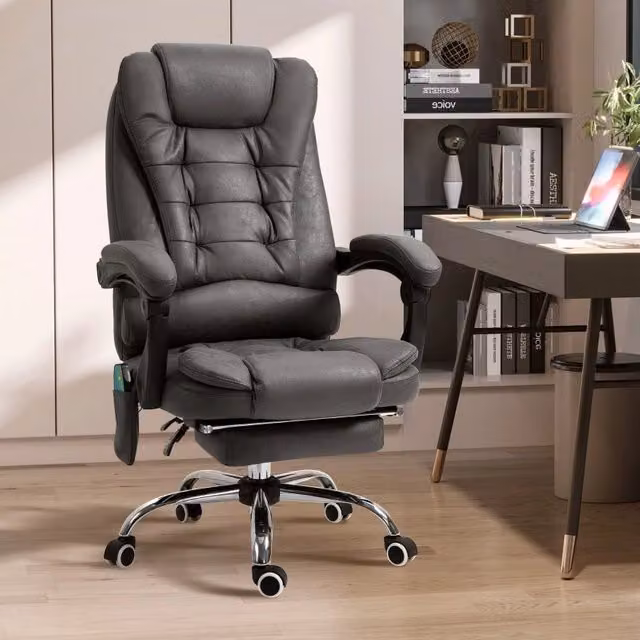 Sedia da ufficio ergonomica con massaggio, funzione riscaldante e poggiapiedi, grigio scuro