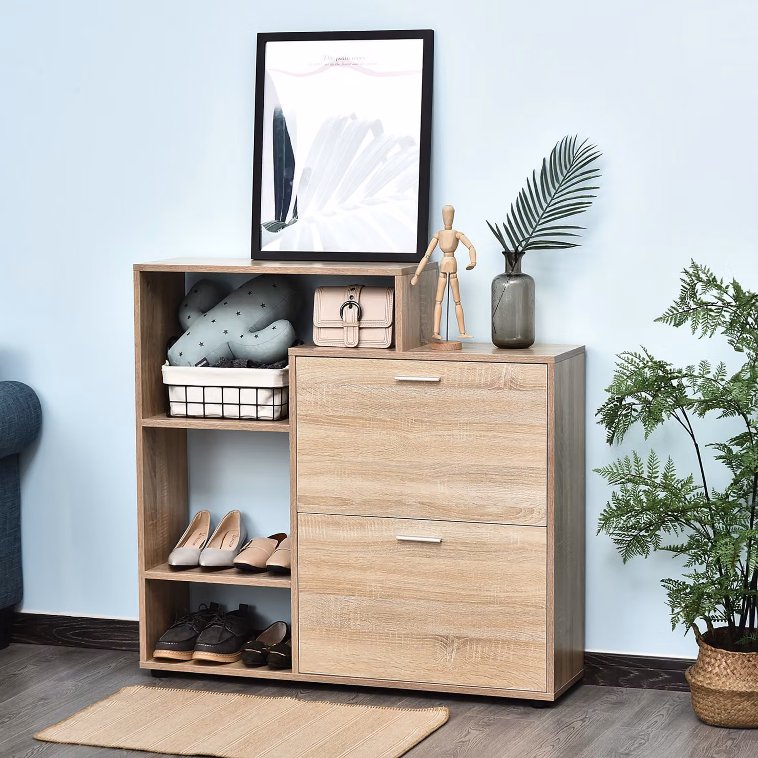 Scarpiera Homcom in legno marrone con design moderno per ingresso, contenitore salvaspazio per 20 paia di scarpe, L: 101,5 cm, P: 25,5 cm, H: 98 cm – 2