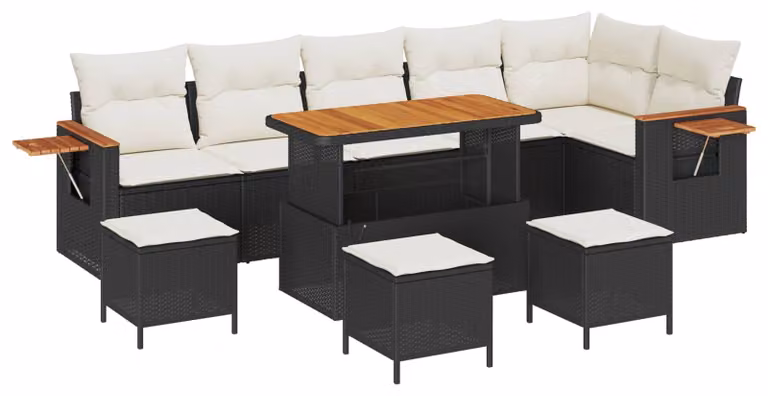 Set Divano da Giardino 10 pcs Nero polyrattan