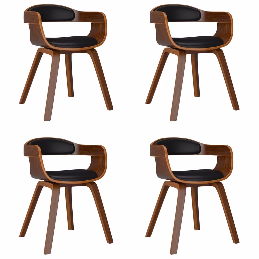 Sedie da Pranzo 4 pz Nere in Legno Curvato e Pelle finta