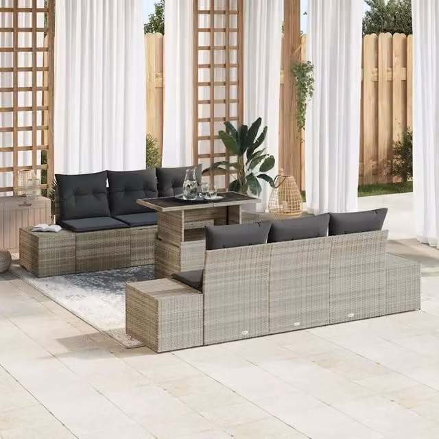 Set Divano da Giardino 7 Pezzi vidaXL Grigio con Struttura in Metallo e Cuscini Inclusi – 1