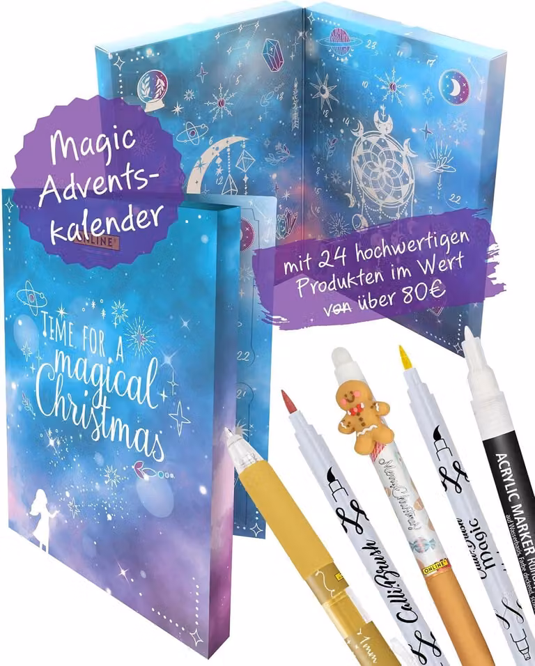 Calendario dell'Avvento 2025, calendario creativo per adolescenti, ragazze, ragazzi e adulti, con penne magiche, pennarelli e penne