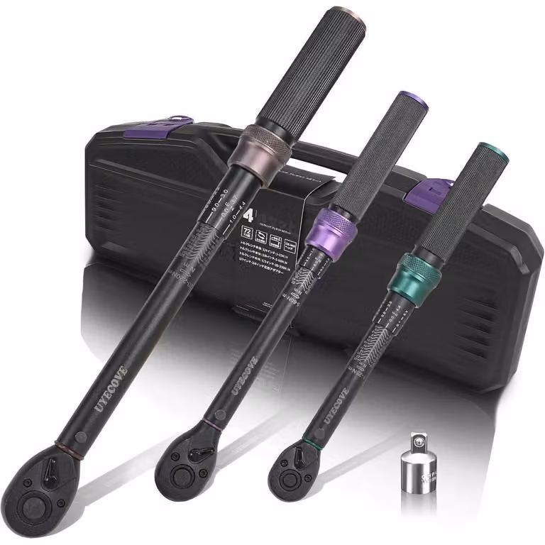 Set di chiavi dinamometriche, 3 pezzi: 1/4" (1-25 Nm), 3/8" (5-60 Nm), 1/2" (20-220 Nm), precisione ±3%