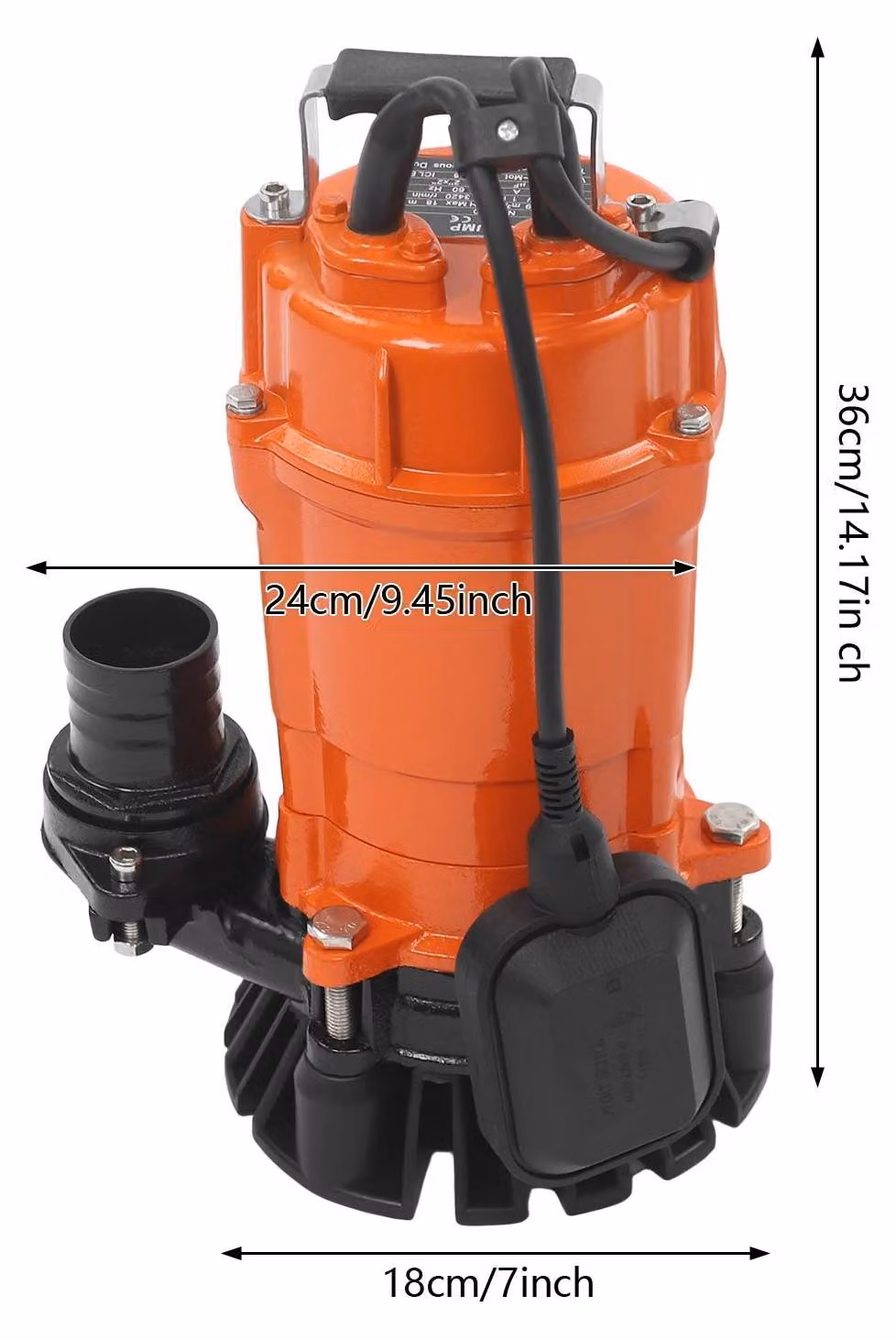 Pompa sommersibile per acque sporche - NHS550 - 550 W - Portata 16 m³/h - Prevalenza 15 m - IP68 - Spina UE - Arancione