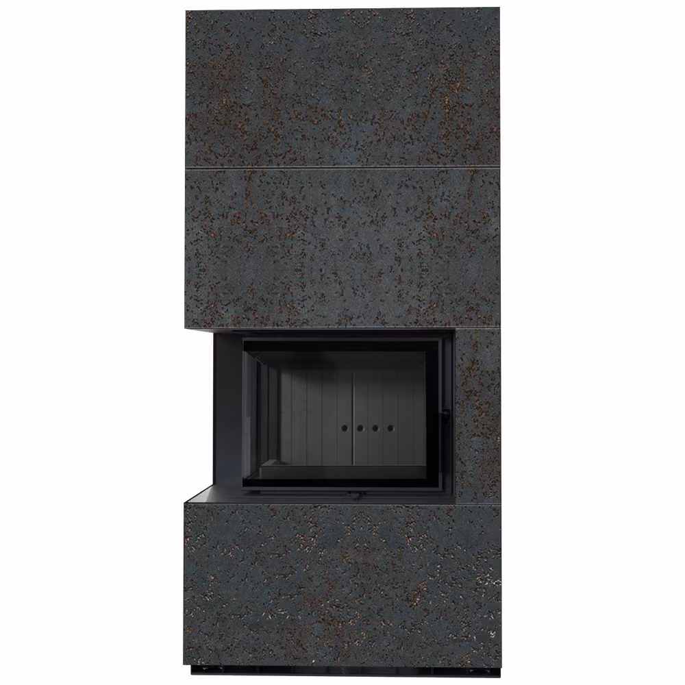 KRATKI FLOKI BOX kit camino sinistro 8 kW Ø 160 quarzo sinterizzato OXIDE NERO rivestimento nero