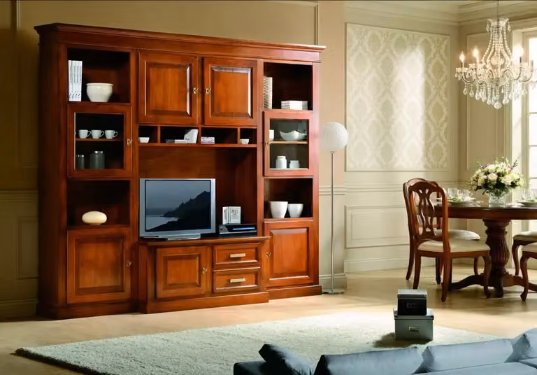 Parete attrezzata porta tv Mobili 2G in legno e vetro color marrone L: 280 cm, P: 50 cm, H: 230 cm