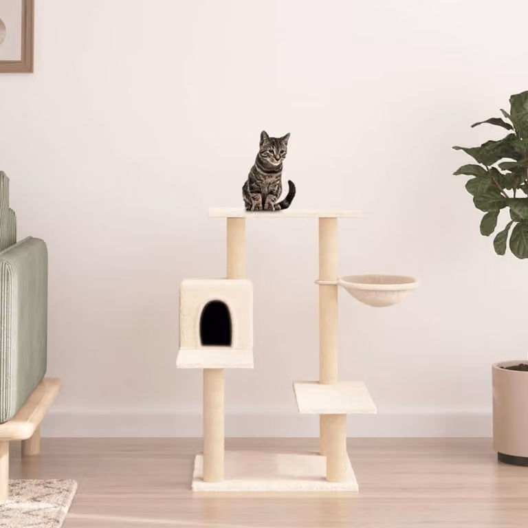 Albero per gatti vidaXL con tiragraffi in sisal e amaca, colore beige, Altezza: 82,5 cm
