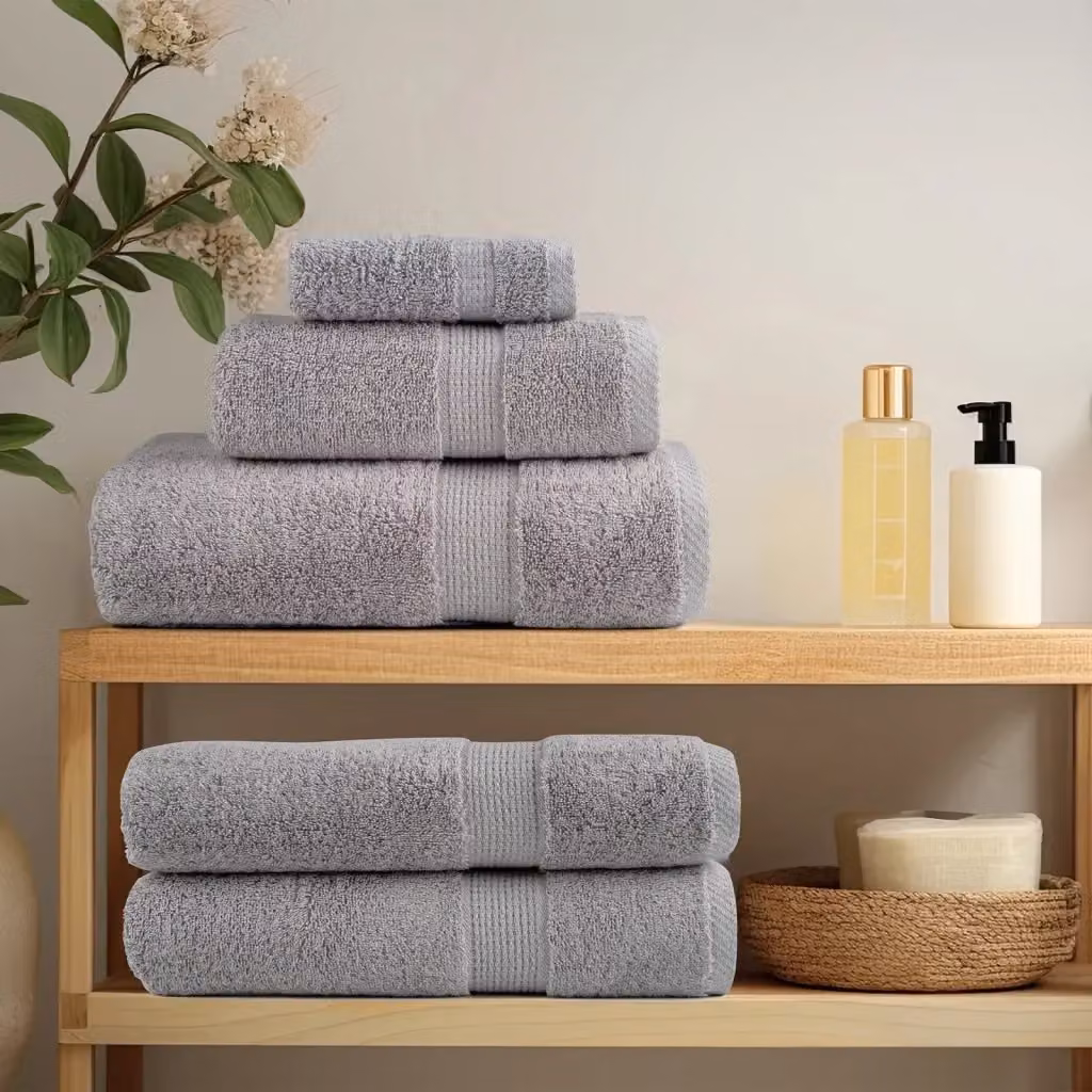 Set di 10 asciugamani da doccia vidaXL in cotone spugna grigi, morbidi e con asola per appendere, L: 140 cm, L: 70 cm, 600 g/m² – 2