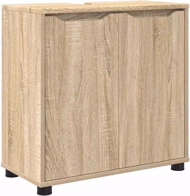 Armadio per lavabo moderno con 2 ripiani regolabili 60 x 30 x 60 cm in legno multistrato rovere sonoma 02_0054573
