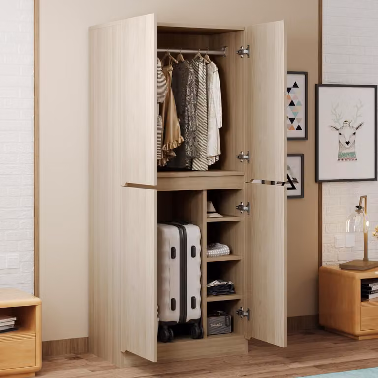 okwish Armadio Armadio a due ante, Armadio con scomparti grandi e piccoli, Armadio laccato liscio, Colore legno