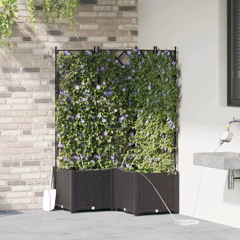 Set di 3 vasi da giardino vidaXL in plastica neri, L/P/H: 80 x 80 x 142 cm