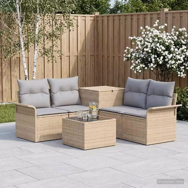 Set di divani 6 pz 4 posto Beige e Grigio Chiaro 3447091