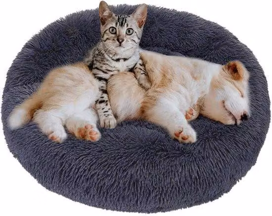 Cuccia riscaldata per cani in morbido peluche grigio scuro, taglia M (60 cm), lavabile