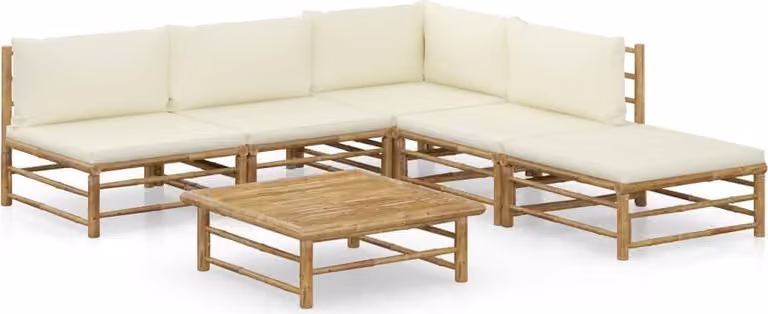 Maison Exclusive - Set da giardino da 6 pezzi con cuscini color bianco crema in bambù