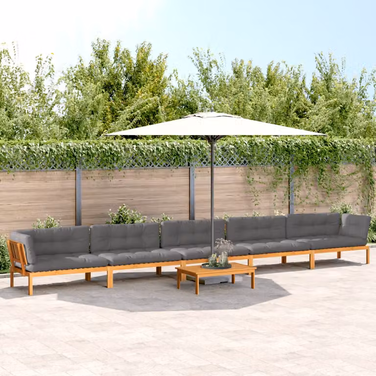 Set Divano da Giardino a L vidaXL in Legno di Acacia con Cuscini e Tavolino, 6 Pezzi, Marrone e Grigio