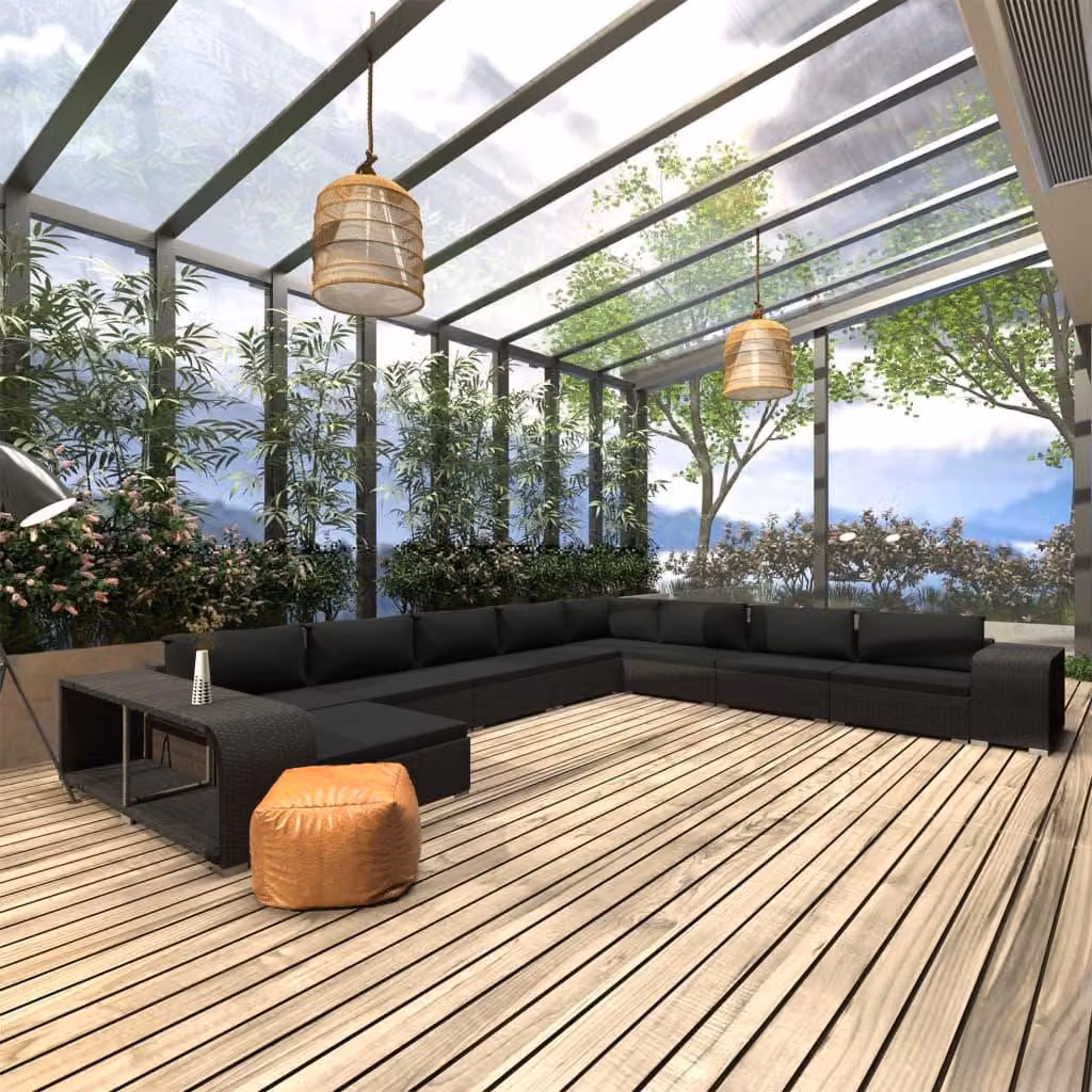 Maison Exclusive - Set da giardino da 11 pezzi con cuscini in rattan sintetico nero