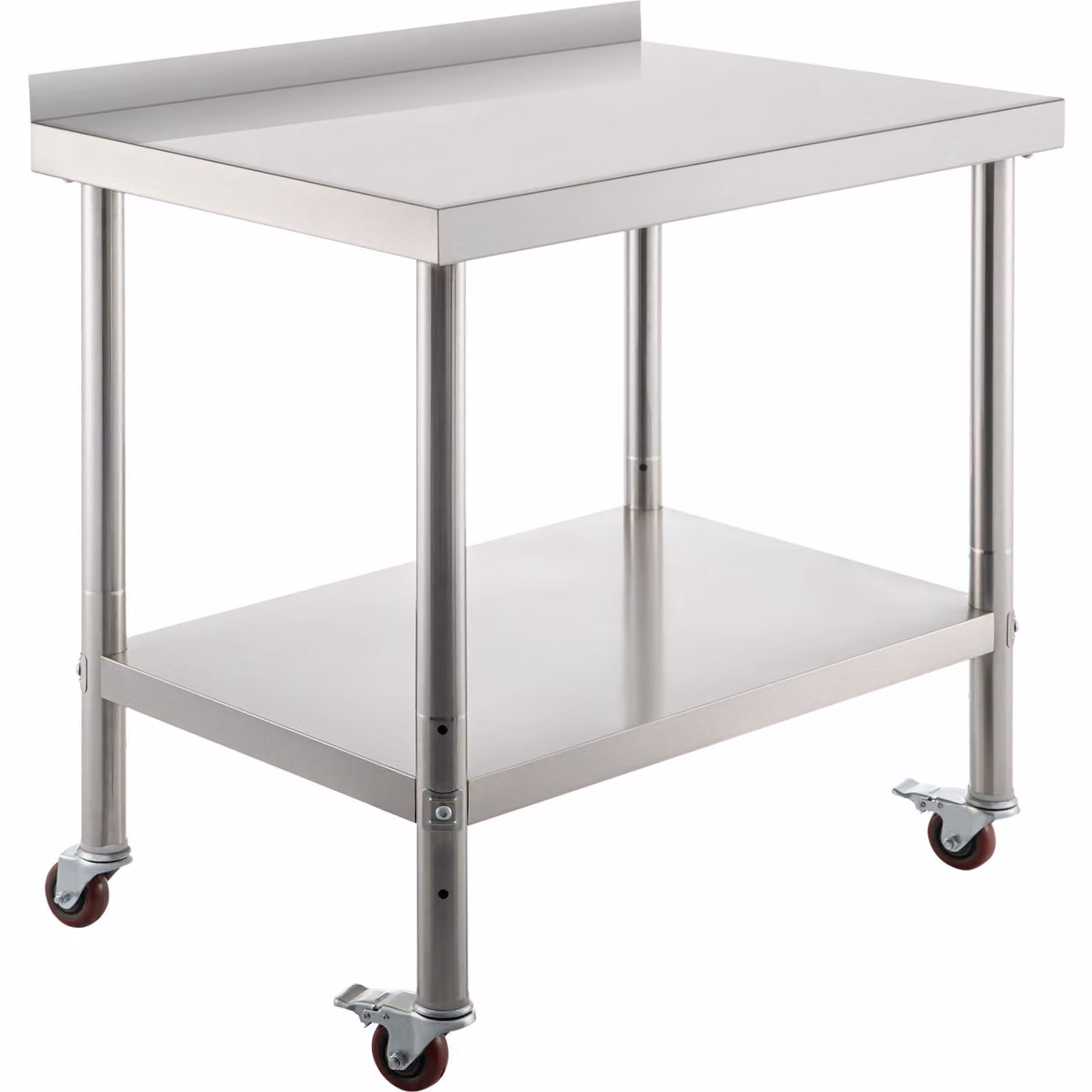 Tavolo da lavoro in acciaio inossidabile SucceBuy, tavolo regolabile in altezza con ripiano, tavolo da cucina con 4 ruote e bordo rialzato, dimensioni: 91,4 x 61 x 89 cm, capacità di carico: 150 kg + 50 kg