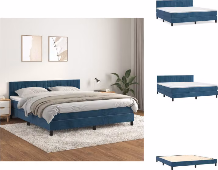 vidaXL Letto a molle con materasso blu scuro 180x200 cm in velluto - Letti e strutture letto