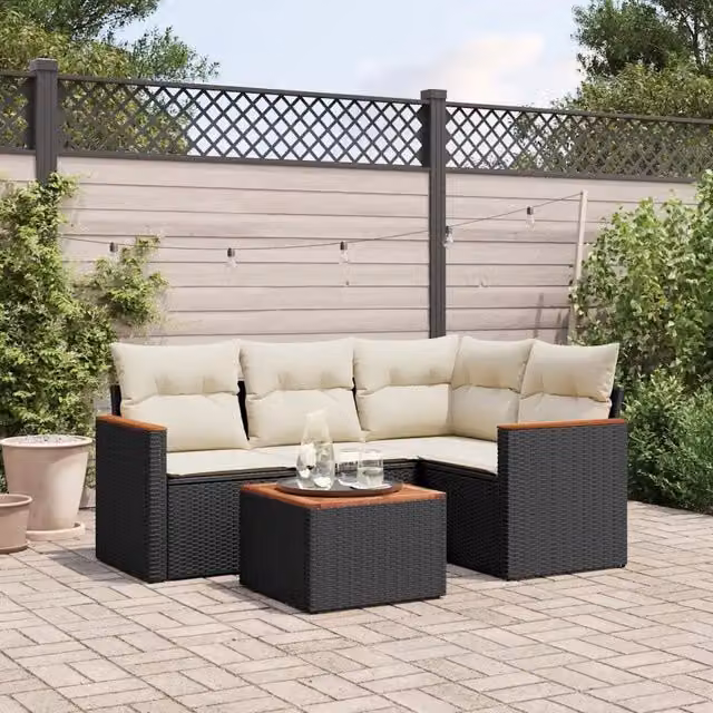 Set Divani da Giardino 5 pz con Cuscini in Polyrattan Nero 3258339