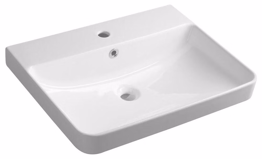 Bruckner Ceramics - Lavabo 60x48 cm, con sfioratore, foro per rubinetto, bianco 201.128.0