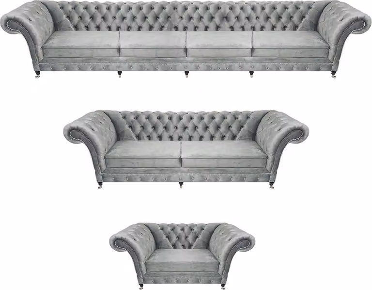 Designer Möbel Grau Chestefield Wohnzimmer Sofagarnitur Polstermöbel