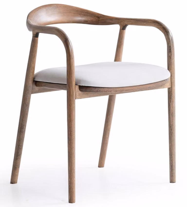 Poltrona con braccioli in legno, stile moderno, colore marrone e bianco, imbottita, ideale per la sala da pranzo, design retrò