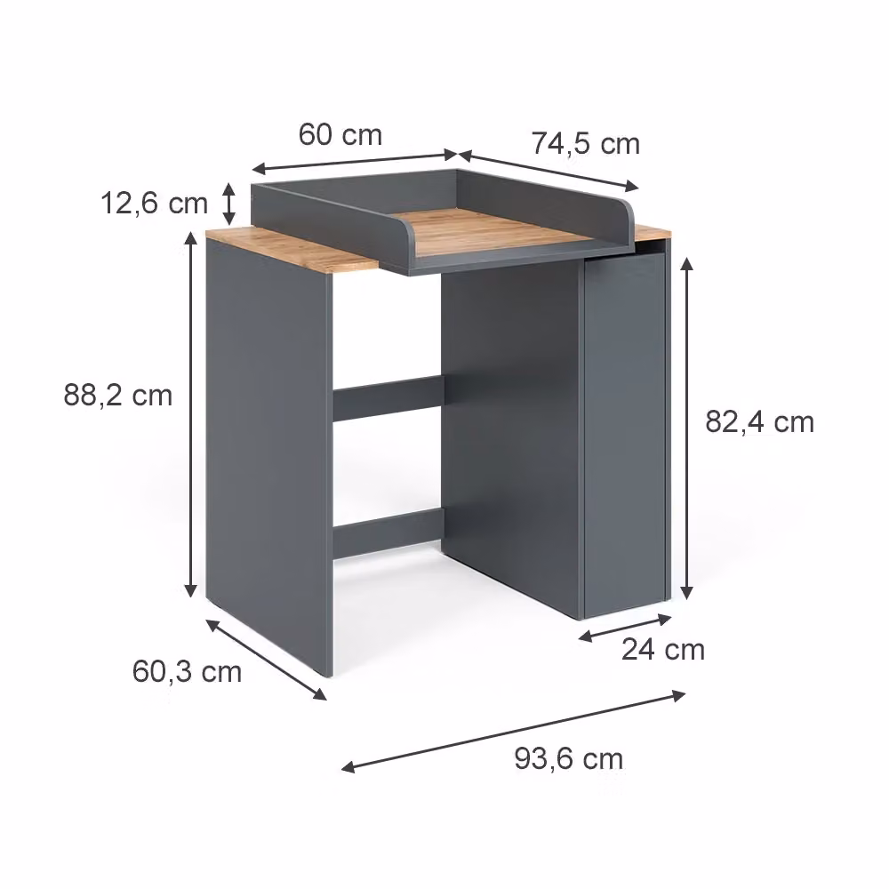 Mobile lavatrice Vicco con fasciatoio in 2 parti, Antracite e Rovere dorato, L: 93.6 cm, H: 88.2 cm – 2
