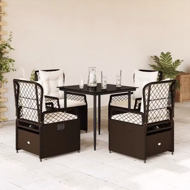 Set da Pranzo da Giardino 5pz con Cuscini in Polyrattan Marrone 3262972