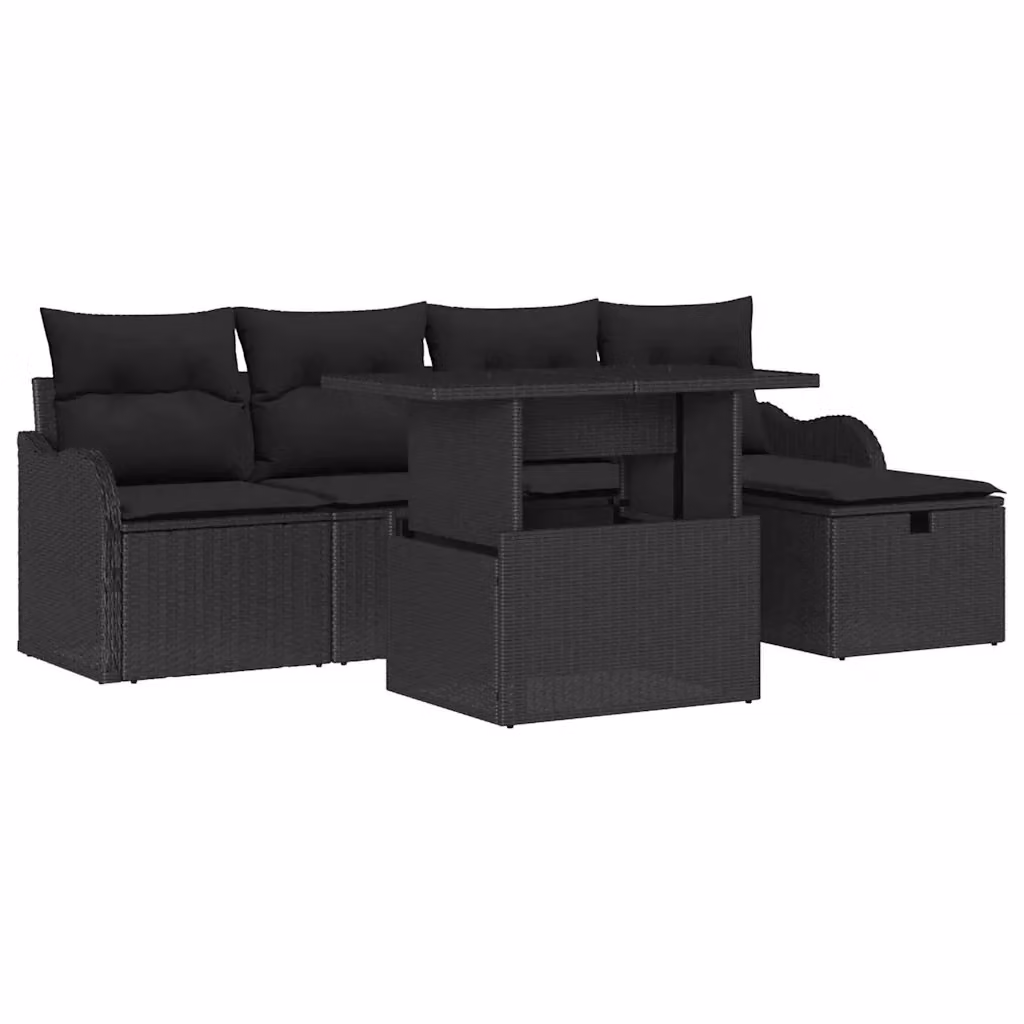 Set Divano da Giardino a L vidaXL 6 Pezzi Nero con Cuscini e Tavolino in Polyrattan e Metallo – 2