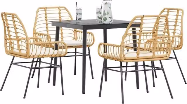Set da Pranzo da Giardino 5pz con Cuscini Polyrattan Vetro 3334458