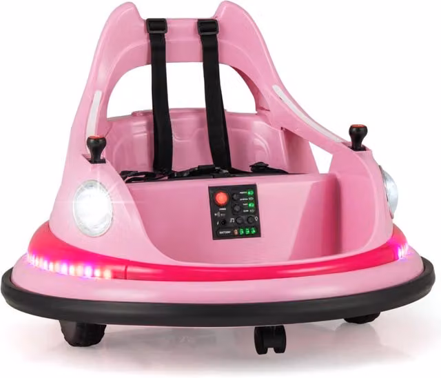 Autoscontro cavalcabile per bambini 12v con telecomando e joystick, Autoscontro cavalcabile 360¡ã connessione wireless Rosa-Macchinine giocattoli
