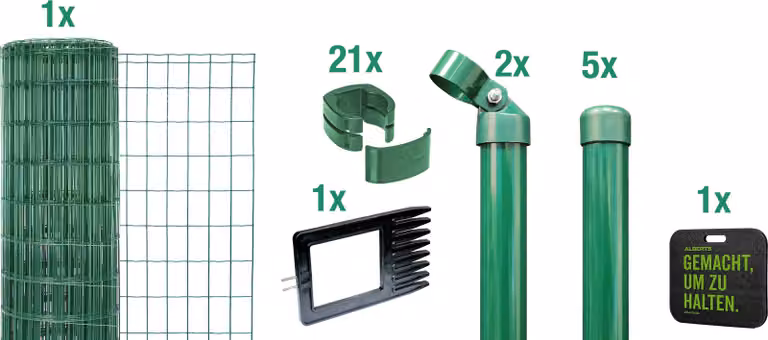 Alberts 693497 Fix-Clip Pro come set completo di recinzione, per la posa nel calcestruzzo con cuscinetto a ginocchio, verde, altezza 102 cm, lunghezza 10 m
