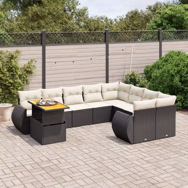 Set Divani da Giardino 10pz con Cuscini in Polyrattan Nero 3272358